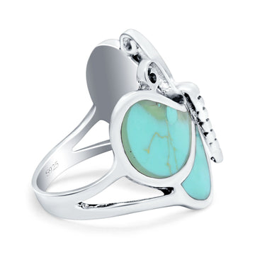 Butterfly Band Oxidized Thumb Ring Simulated Turquoise CZ 925 Sterling Silver